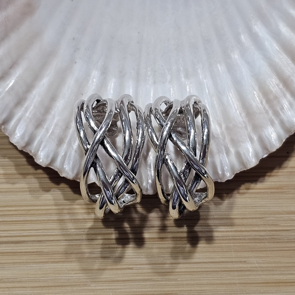 Silpada Clip-on 925 Silver Intertwined Crossover Hoop Earrings Rare - Picture 2 of 13